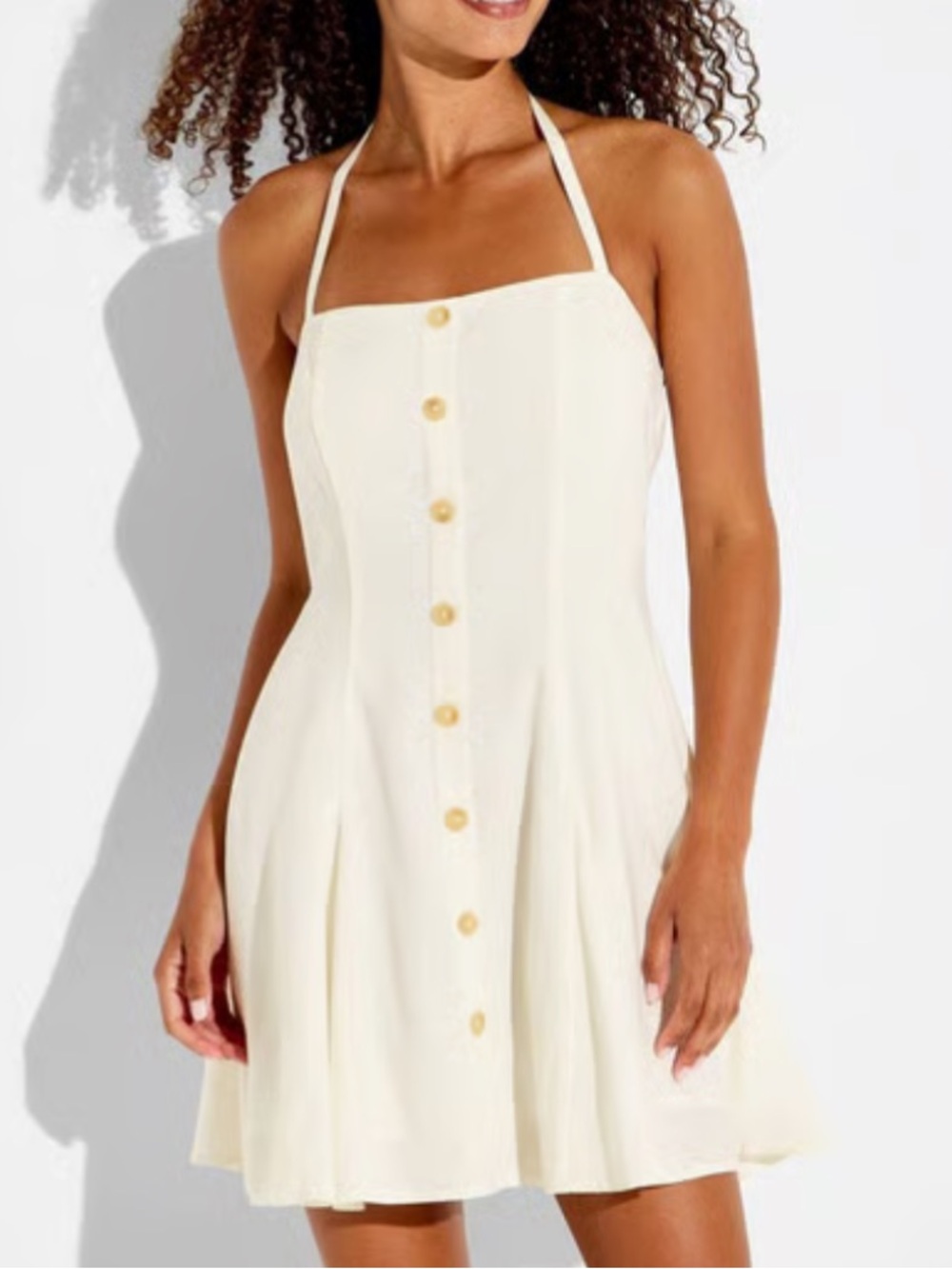 Halter Button-Front Mini Dress